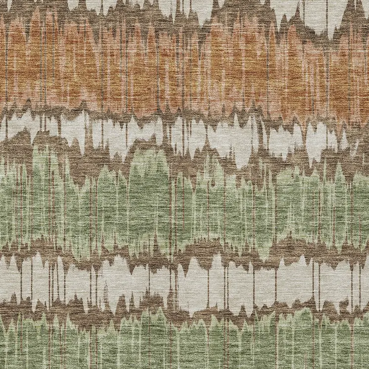 5' X 8' Chocolate Copper And Green Striped Washable Indoor Outdoor Area Rug