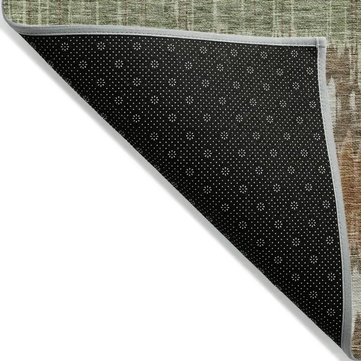 9' X 12' Chocolate Copper And Green Striped Washable Indoor Outdoor Area Rug