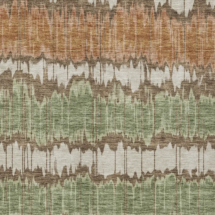 9' X 12' Chocolate Copper And Green Striped Washable Indoor Outdoor Area Rug