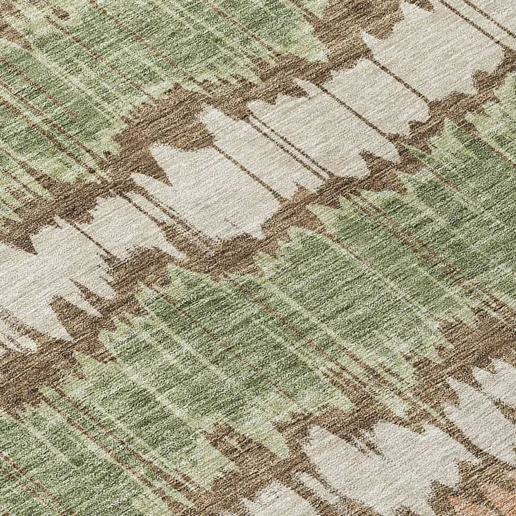 9' X 12' Chocolate Copper And Green Striped Washable Indoor Outdoor Area Rug