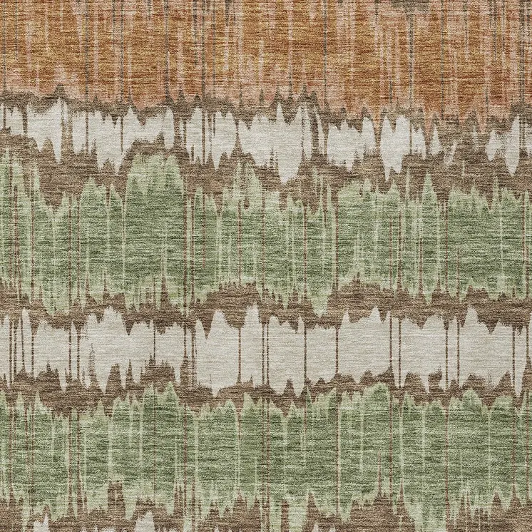 10' X 14' Chocolate Copper And Green Striped Washable Indoor Outdoor Area Rug