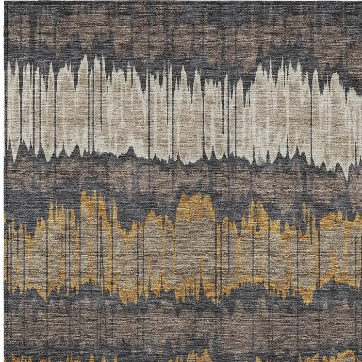 3' X 5' Brown And Taupe Striped Washable Indoor Outdoor Area Rug