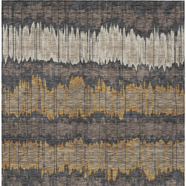 3' X 5' Brown And Taupe Striped Washable Indoor Outdoor Area Rug