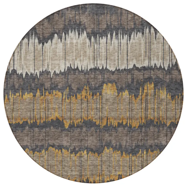 8' Brown And Taupe Round Striped Washable Indoor Outdoor Area Rug