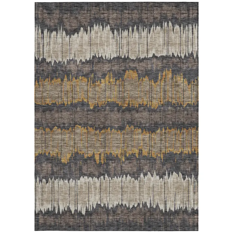 8' X 10' Brown And Taupe Striped Washable Indoor Outdoor Area Rug