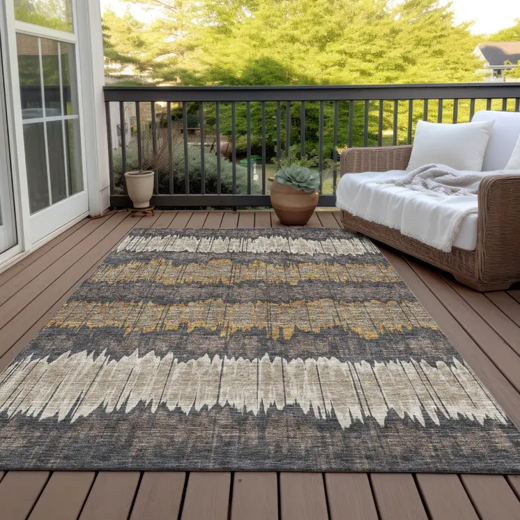10' X 14' Brown And Taupe Striped Washable Indoor Outdoor Area Rug