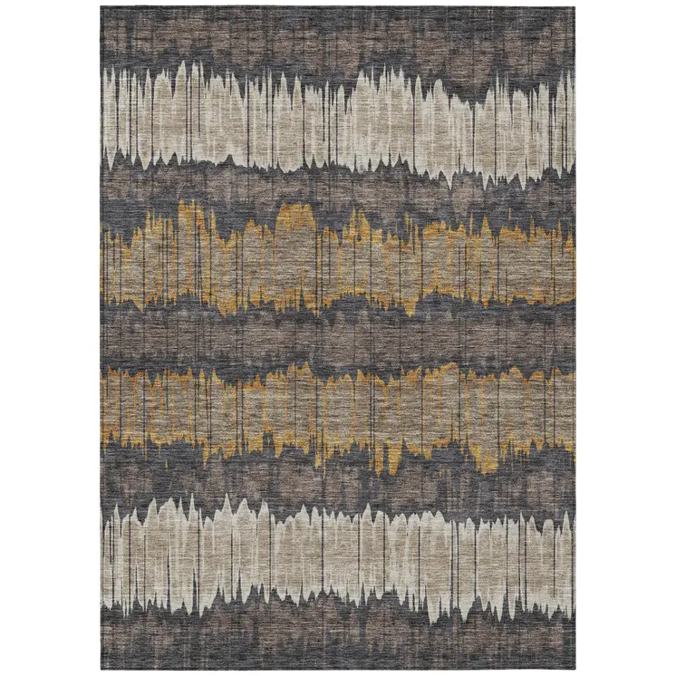 10' X 14' Brown And Taupe Striped Washable Indoor Outdoor Area Rug