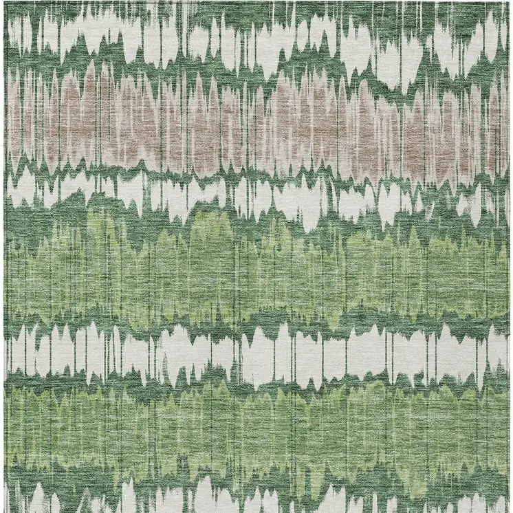 3' X 5' Green Ivory And Taupe Striped Washable Indoor Outdoor Area Rug