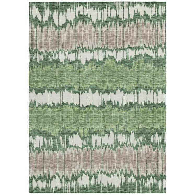 3' X 5' Green Ivory And Taupe Striped Washable Indoor Outdoor Area Rug