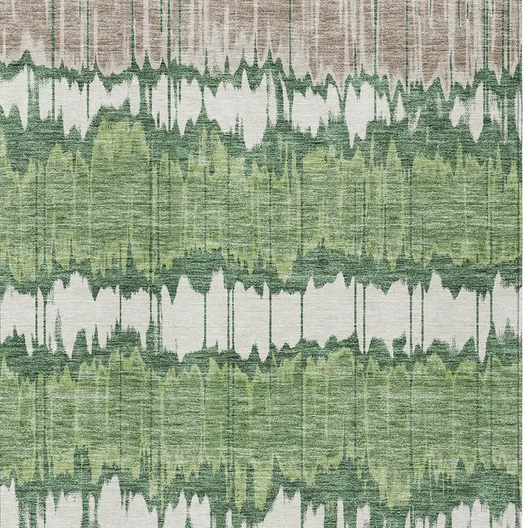 5' X 8' Green Ivory And Taupe Striped Washable Indoor Outdoor Area Rug