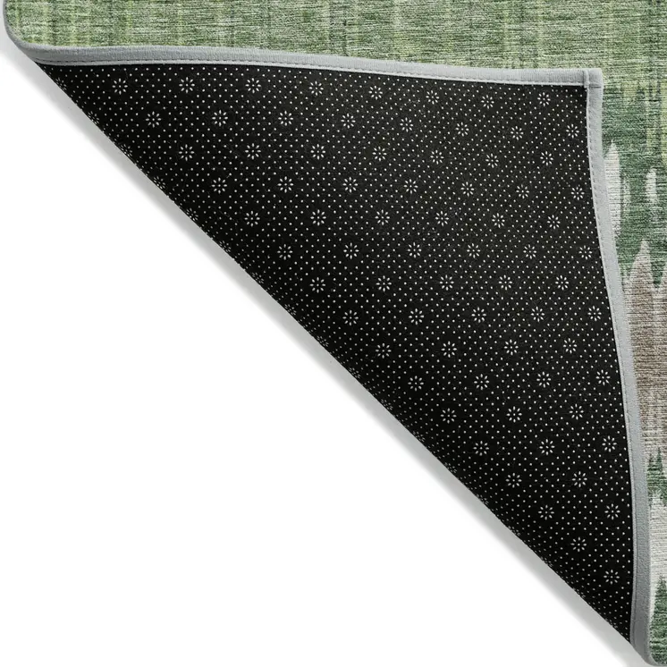 5' X 8' Green Ivory And Taupe Striped Washable Indoor Outdoor Area Rug