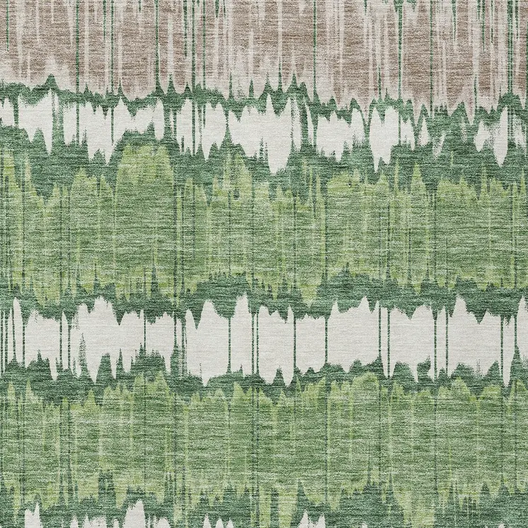 8' X 10' Green Ivory And Taupe Striped Washable Indoor Outdoor Area Rug