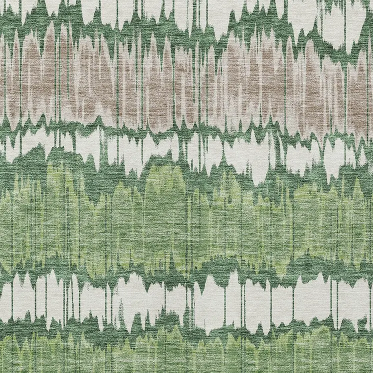 9' X 12' Green Ivory And Taupe Striped Washable Indoor Outdoor Area Rug