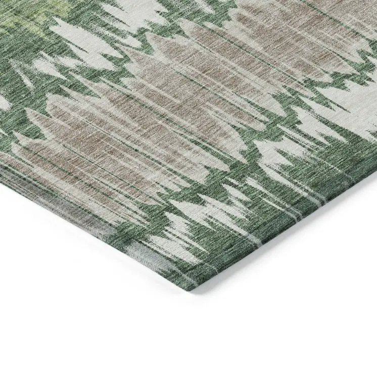 9' X 12' Green Ivory And Taupe Striped Washable Indoor Outdoor Area Rug
