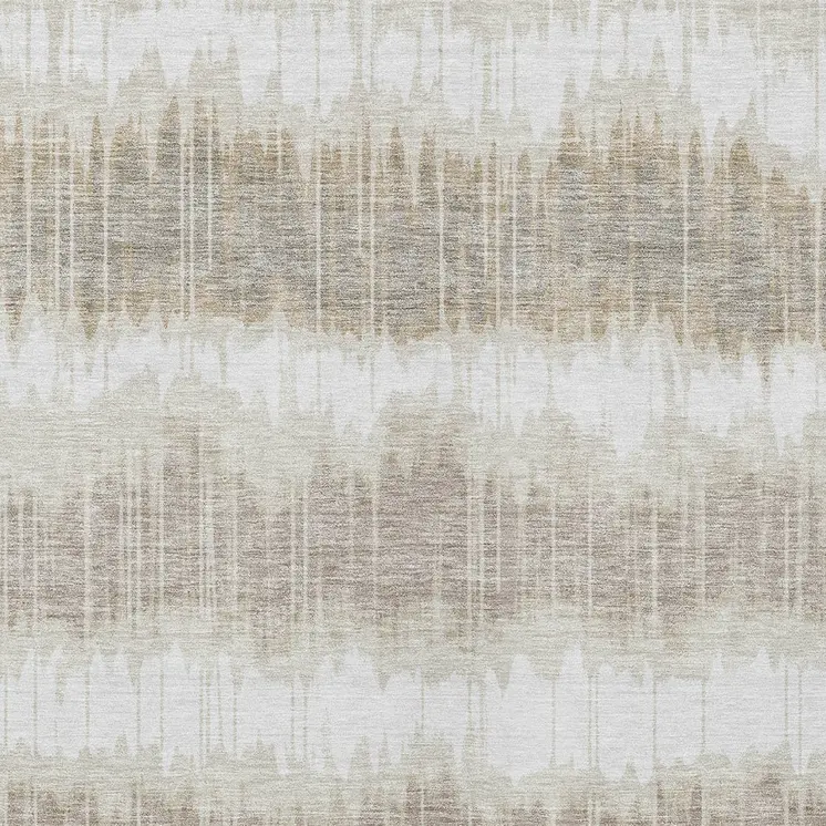 3' X 5' Ivory Beige And Taupe Striped Washable Indoor Outdoor Area Rug