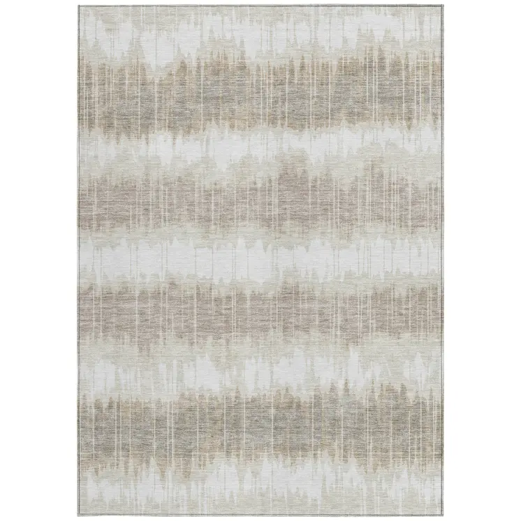 5' X 8' Ivory Beige And Taupe Striped Washable Indoor Outdoor Area Rug