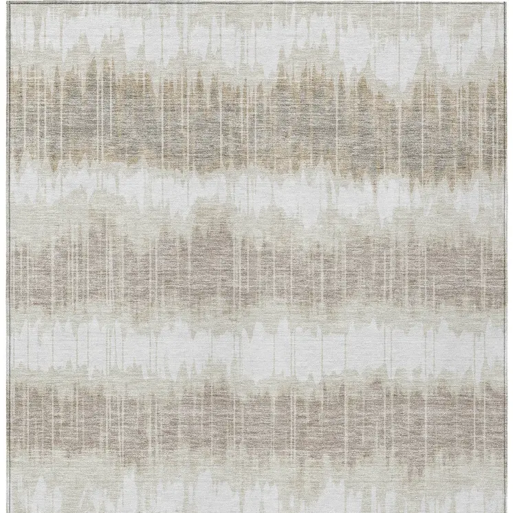 8' X 10' Ivory Beige And Taupe Striped Washable Indoor Outdoor Area Rug