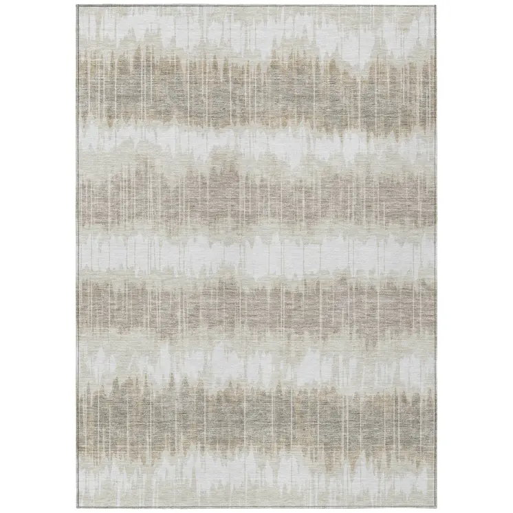 8' X 10' Ivory Beige And Taupe Striped Washable Indoor Outdoor Area Rug