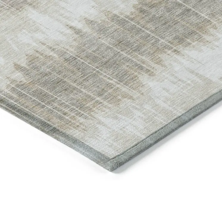 8' X 10' Ivory Beige And Taupe Striped Washable Indoor Outdoor Area Rug