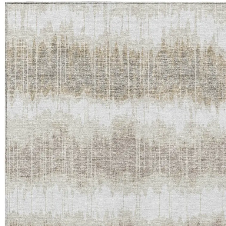 8' X 10' Ivory Beige And Taupe Striped Washable Indoor Outdoor Area Rug