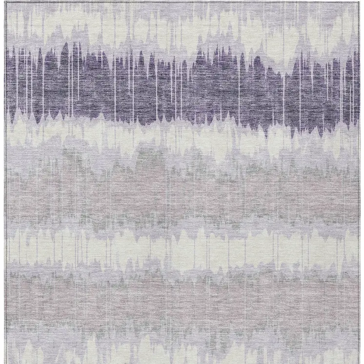 5' X 8' Lavender Purple And Ivory Striped Washable Indoor Outdoor Area Rug