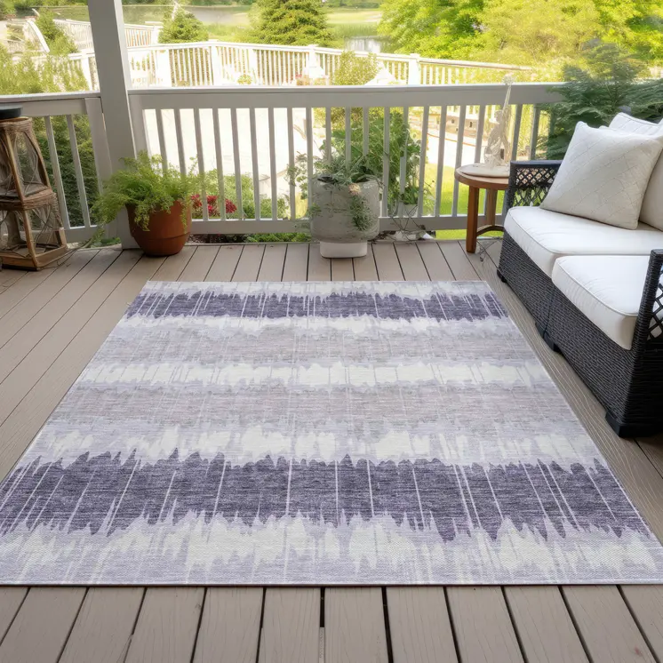 5' X 8' Lavender Purple And Ivory Striped Washable Indoor Outdoor Area Rug