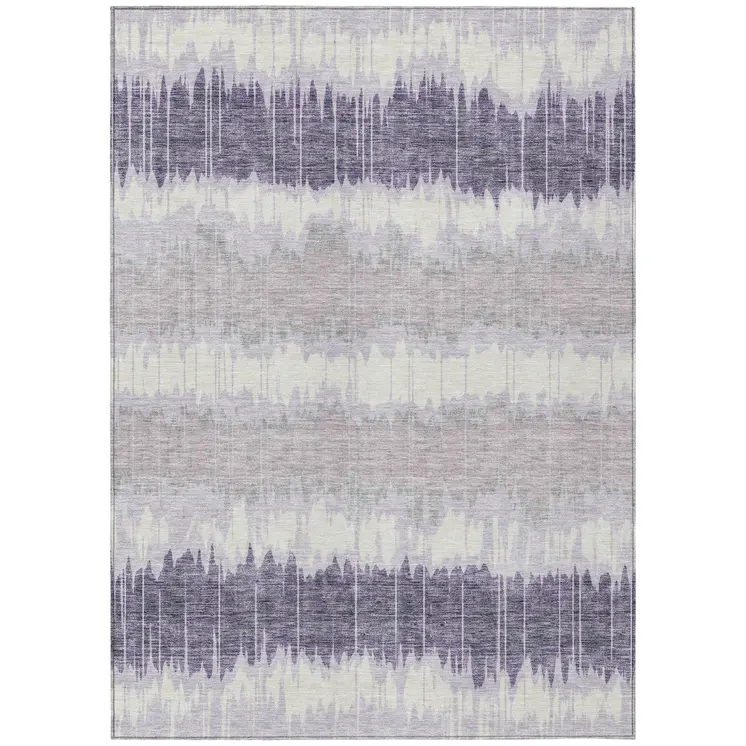 5' X 8' Lavender Purple And Ivory Striped Washable Indoor Outdoor Area Rug