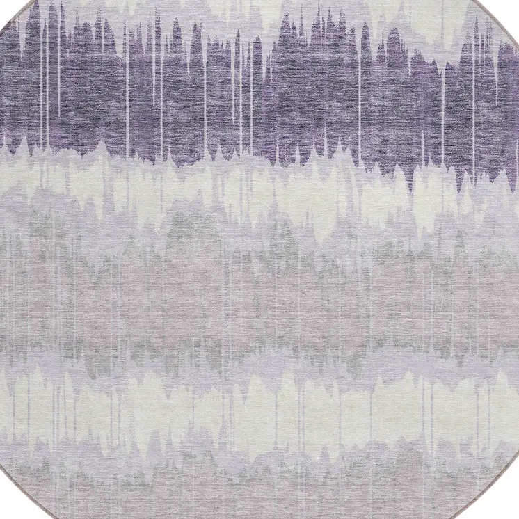 8' Lavender Purple And Ivory Round Striped Washable Indoor Outdoor Area Rug