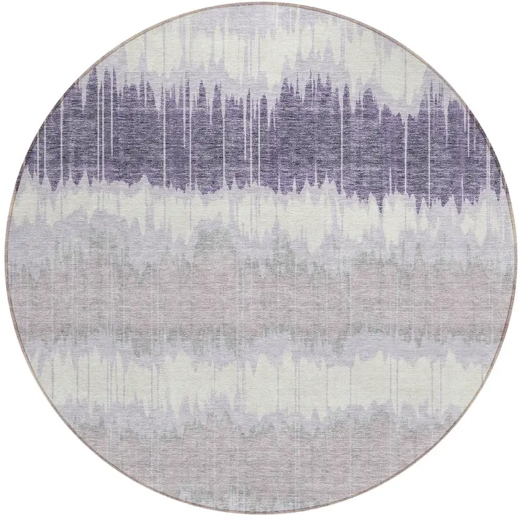 8' Lavender Purple And Ivory Round Striped Washable Indoor Outdoor Area Rug