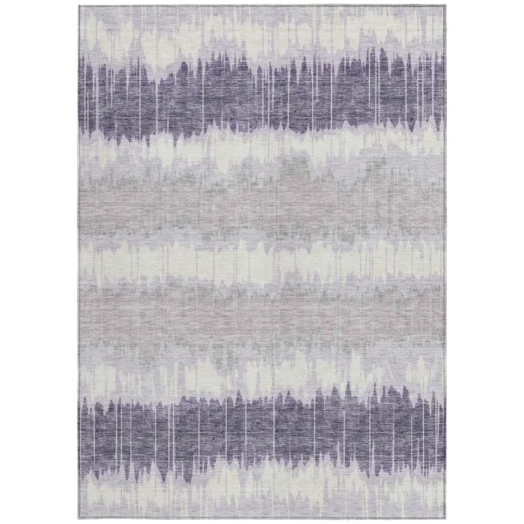 9' X 12' Lavender Purple And Ivory Striped Washable Indoor Outdoor Area Rug
