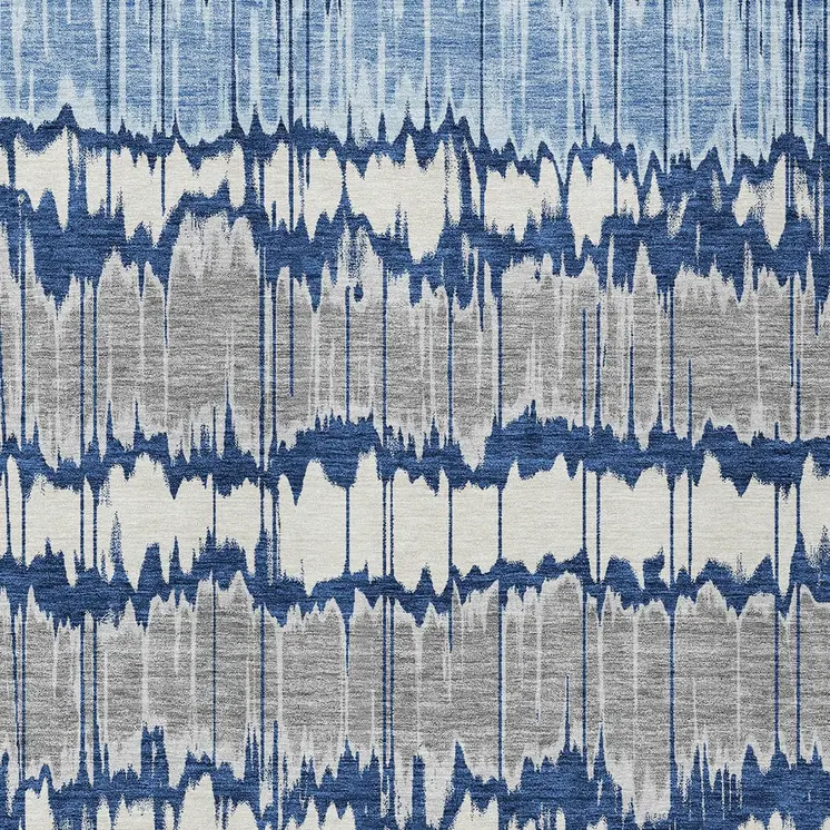 3' X 5' Navy Blue Ivory And Denim Blue Striped Washable Indoor Outdoor Area Rug