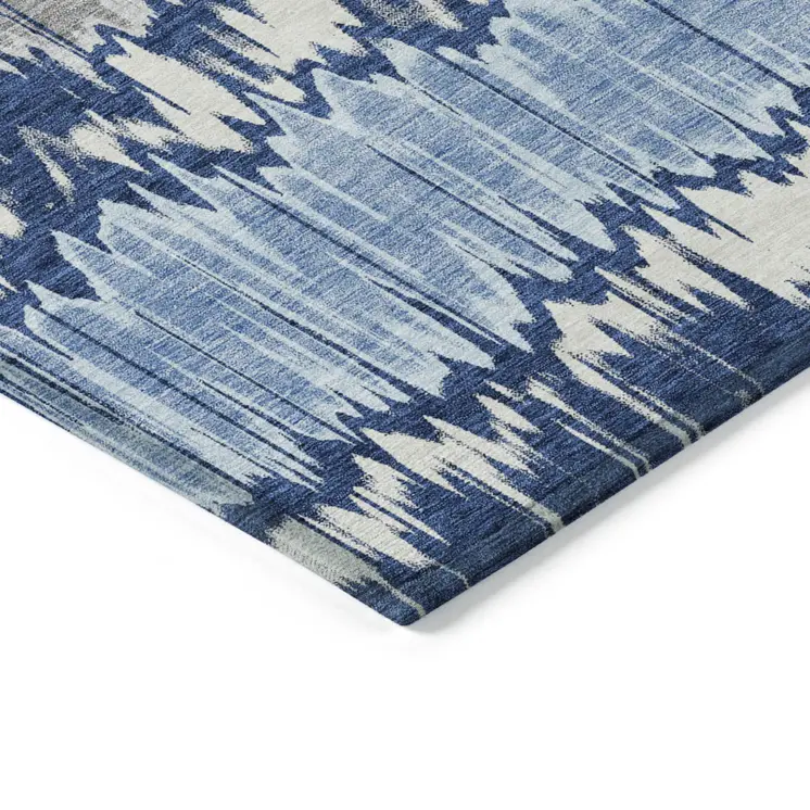 5' X 8' Navy Blue Ivory And Denim Blue Striped Washable Indoor Outdoor Area Rug