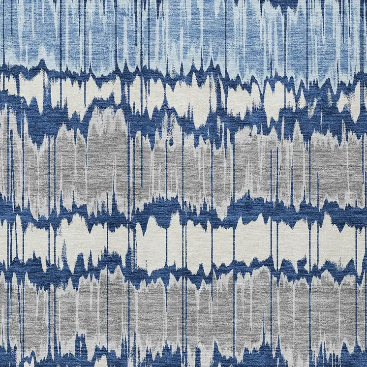 8' X 10' Navy Blue Ivory And Denim Blue Striped Washable Indoor Outdoor Area Rug