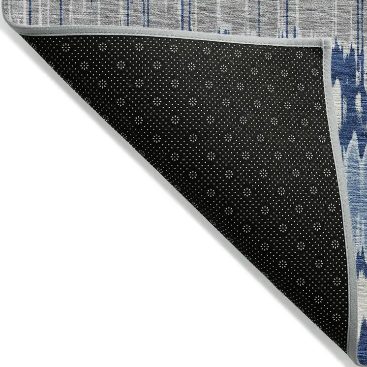 9' X 12' Navy Blue Ivory And Denim Blue Striped Washable Indoor Outdoor Area Rug