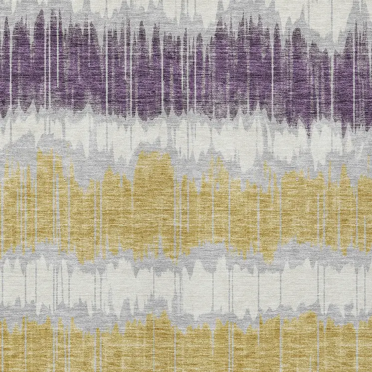 3' X 5' Silver Ivory And Purple Striped Washable Indoor Outdoor Area Rug