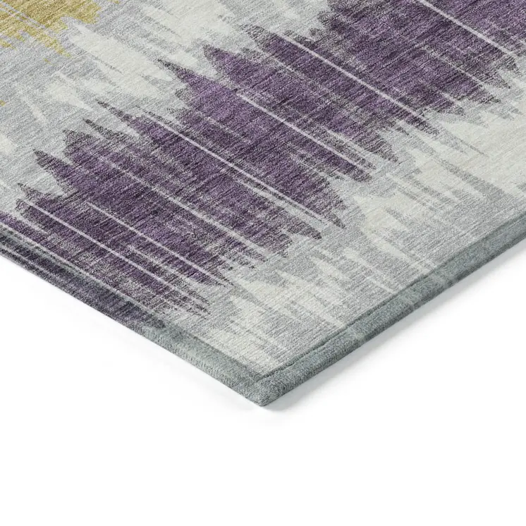 5' X 8' Silver Ivory And Purple Striped Washable Indoor Outdoor Area Rug