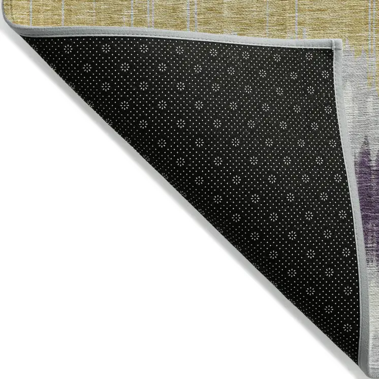 9' X 12' Silver Ivory And Purple Striped Washable Indoor Outdoor Area Rug