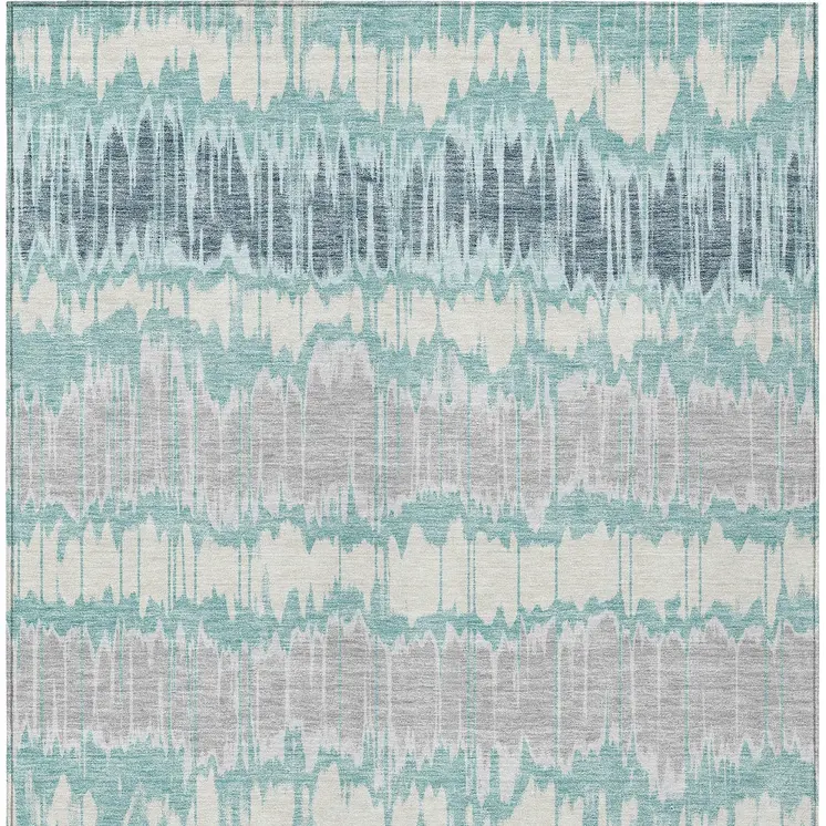 3' X 5' Teal Blue Aqua And Silver Striped Washable Indoor Outdoor Area Rug