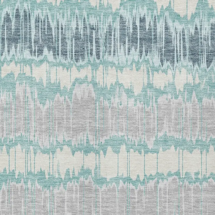 3' X 5' Teal Blue Aqua And Silver Striped Washable Indoor Outdoor Area Rug