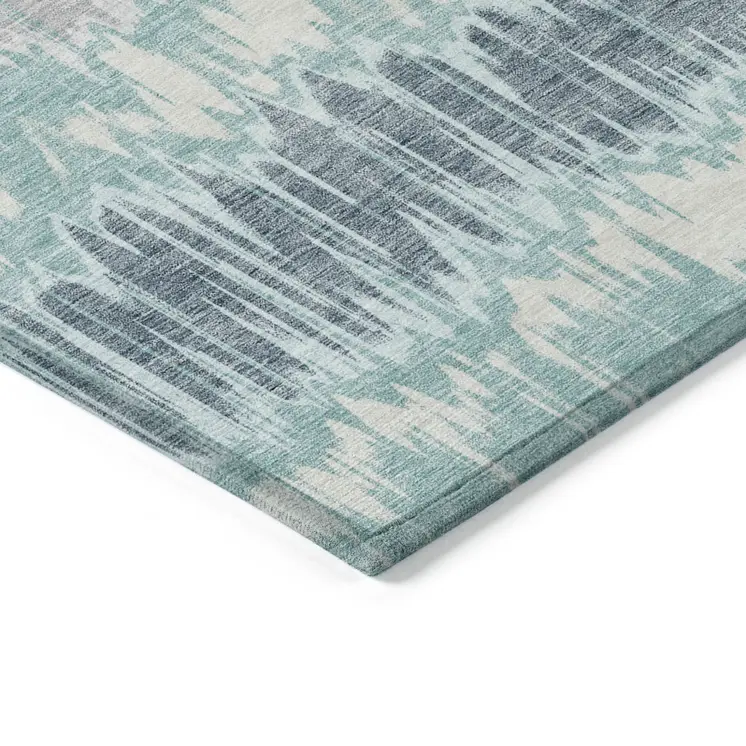 8' Teal Blue Aqua And Silver Round Striped Washable Indoor Outdoor Area Rug