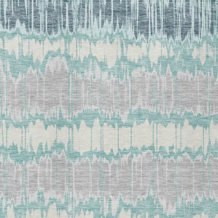8' X 10' Teal Blue Aqua And Silver Striped Washable Indoor Outdoor Area Rug