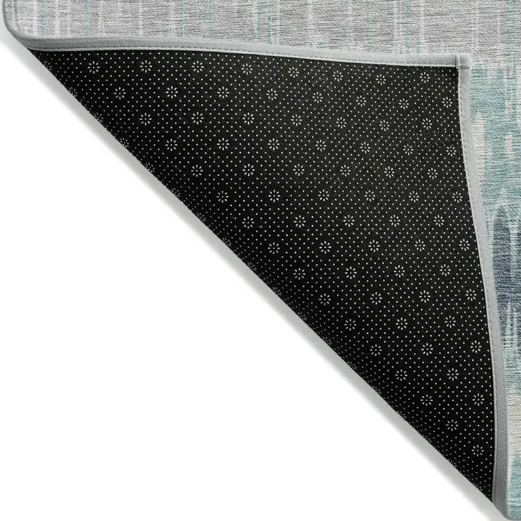 10' X 14' Teal Blue Aqua And Silver Striped Washable Indoor Outdoor Area Rug