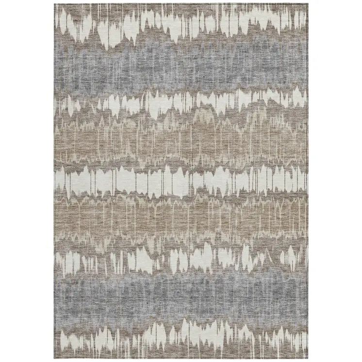 8' X 10' Taupe Brown And Ivory Striped Washable Indoor Outdoor Area Rug