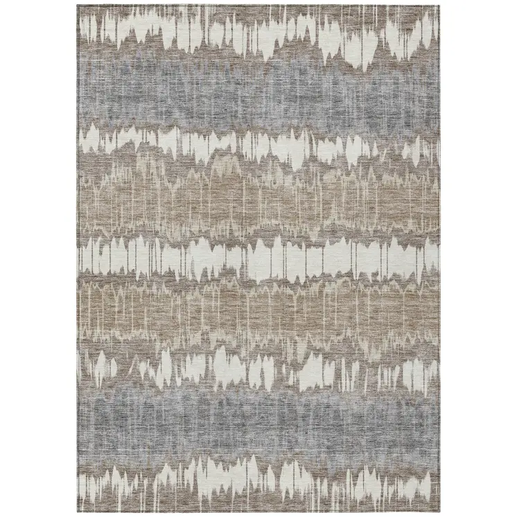 8' X 10' Taupe Brown And Ivory Striped Washable Indoor Outdoor Area Rug