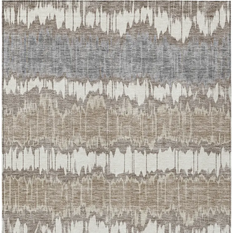 9' X 12' Taupe Brown And Ivory Striped Washable Indoor Outdoor Area Rug