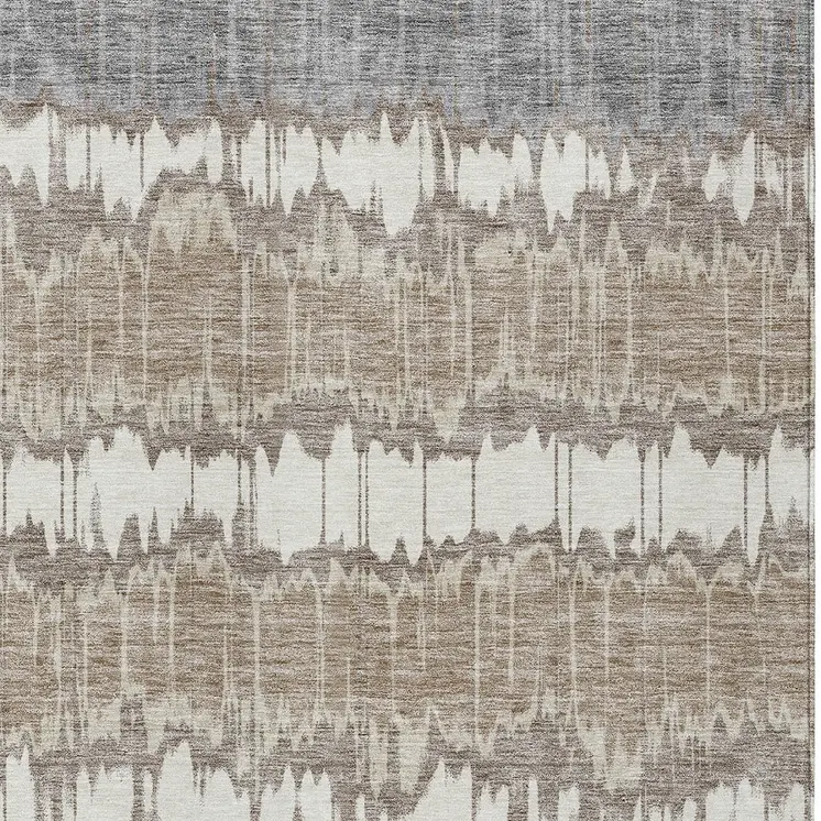 9' X 12' Taupe Brown And Ivory Striped Washable Indoor Outdoor Area Rug