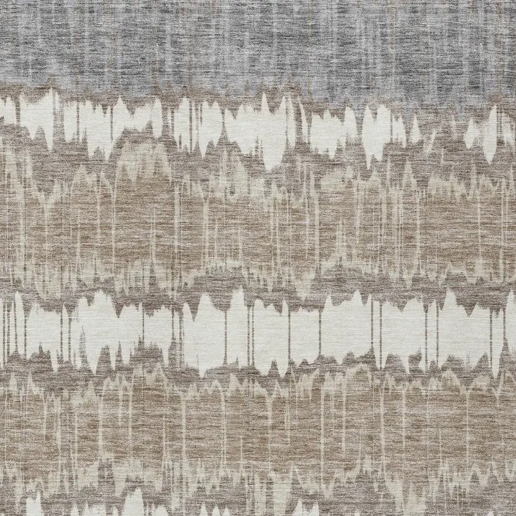 10' X 14' Taupe Brown And Ivory Striped Washable Indoor Outdoor Area Rug