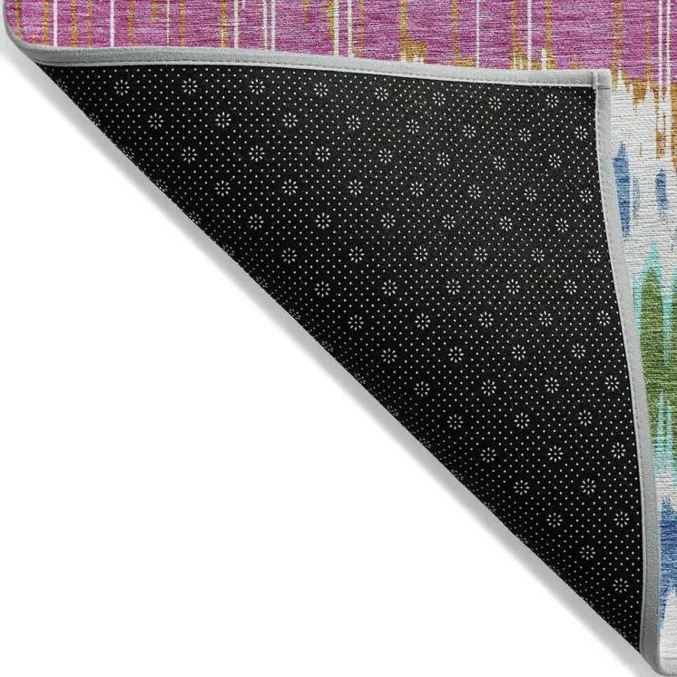 8' X 10' White Blue And Pink Striped Washable Indoor Outdoor Area Rug