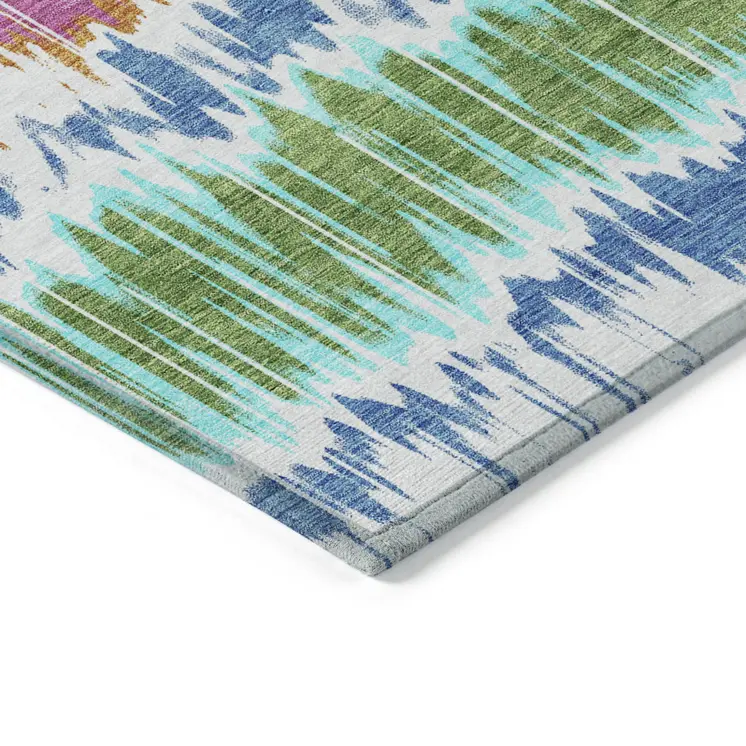 8' X 10' White Blue And Pink Striped Washable Indoor Outdoor Area Rug