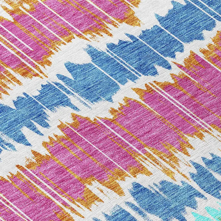 8' X 10' White Blue And Pink Striped Washable Indoor Outdoor Area Rug